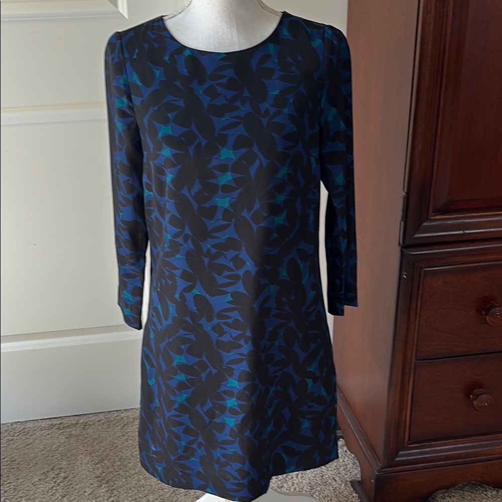 J. Crew Blue and Green Long Sleeve Sheath Dress